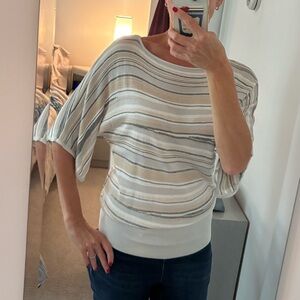 White House Black Market Striped Lurex Gold Silver Knit Dolma Top Small